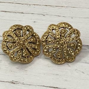 Vintage Earrings Round Gold Yellow Metal